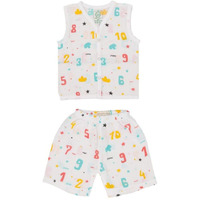 A toddler thing - Organic Cotton Muslin Jabla & Short White Jhabla | for Baby Boys & Girls | Summerwear Jabala | Sleeveless Vest | Casual Clothing | Shade: Count Down | Size - 18-24 Months