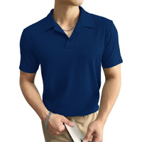 I ENTERPRISE Cotton Blend Regular Fit Round Spread Collar Solid Short Sleeve T-Shirt for Men & Boys Color :- Navy Blue Size :-L