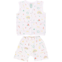 A toddler thing - Organic Cotton Muslin Jabla & Shorts | White Jhabla | for Boys & Girls | Comfy Jabala | Sleeveless Vest | Baby Products | Casual Clothing | Shade: Doodle | Size - 0-3 Months