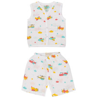 A toddler thing - Organic Cotton Muslin Jabla & Short White Jhabla | for Baby Boys & Girls | Summerwear Jabala | Sleeveless Vest | Casual Clothing | Shade: Air Hopper | Size - 3-6 Months
