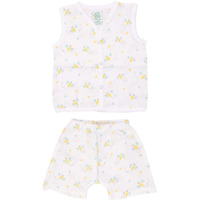 A toddler thing Organic Cotton Muslin Jabla & Shorts | White Jhabla | for Boys & Girls | Comfy Jabala | Sleeveless Vest | Baby Products | Casual Clothing | Shade: Buzzing Bee | Size - 6-9 Months