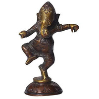 Pick End Now Brass Handcrafted Antique Look Dancing Ganesha Idol Figurine | Ganpati Murti Decor Gifts, Product Dimensions - 2.75 x 1 x 4 in, 325Gm