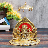 Nexplora Industries Pvt. Ltd. Metal Riddhi Siddhi Chatra Ganesh Idol, Height 18 cm, Gold Antique Finish