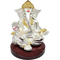 Electrum Kala udyam Ganesha Statue for Car Dashboard|Silver Plated Statue of Ganpati for Peace and Prosperity| Idol for Pooja, Office and Home Decor and Gifts (MDGADDITWOTONEMATTESIL)
