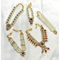 Krishnsakhi Women 5 Ganesh Ganpati Necklace Haar Of Pearls & Gems Set For Home Mandir Decoration Jewellery For Gods Length 2-2.5-3 Inches