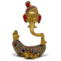 Pick End Now Brass Lord Ganesh On Trunk Idol for Table top Decor | Ganpati Lucky Feng Shui Home & Office Dcor Showpiece Figurines, Product Dimensions - 17 x 10 x 21Cm, 1200Gm