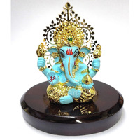 Gold Art India Lord Ganesha Idol Kalpavruksh Tree Ganesh Idol for Home Entrance Ganesh Ji for Car Dashboard | Ganesh Murti for Home Decor, Gifting & Pooja Room Oval MDF Base (Fluro Green)