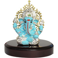 Gold Art India Lord Ganesha Idol Kalpavruksh Tree Ganesh Idol for Home Entrance Ganesh Ji for Car Dashboard | Ganesh Murti for Home Decor, Gifting & Pooja Room Oval MDF Base (SILFLUROGREEN)
