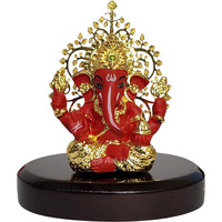 Gold Art India Lord Ganesha Idol Kalpavruksh Tree Ganesh Idol for Home Entrance Ganesh Ji for Car Dashboard | Ganesh Murti for Home Decor, Gifting & Pooja Room Oval MDF Base (Red)