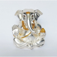 Gold Art India Matte Silver Plated Appu Ganesha Matte Silver Ganesh Idol for Car Dashboard Ganesha Murti Ganpati Idol for Home Decor Puja Lord Ganesh Statue Gift for Office Desk Puja Room Figurine
