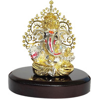 Gold Art India Lord Ganesha Idol Kalpavruksh Tree Ganesh Idol for Home Entrance Ganesh Ji for Car Dashboard | Ganesh Murti for Home Decor, Gifting & Pooja Room Oval MDF Base (Two Tone)