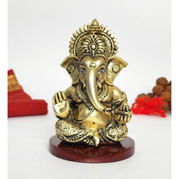 Electrum Kala udyam Mukut Ganesh Gold Plated Ganesha Idol with Matte Antique Finish | Premium Ganpati Murti for Home Dcor for Home Temple, Office Desk, and Car Dashboard - 3.5