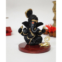 Electrum Kala udyam Pagadi Ganesh Black Terracotta Ganesha Idol with Gold Plated Mooshak | Premium Ganpati Murti for Home Dcor for Home Temple, Office Desk, and Car Dashboard - 3