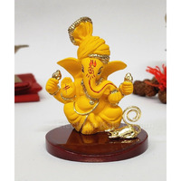 Electrum Kala udyam Pagadi Ganesh MangoTerracotta Ganesha Idol with Gold Plated Mooshak | Premium Ganpati Murti for Home Dcor for Home Temple, Office Desk, and Car Dashboard - 3