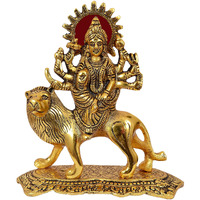 Nexplora Industries Pvt. Ltd. Metal Durga Maa Idol Showpiece Figurine, Sherawali Ambe Maa Murti Statue for Pooja Gift, Height 20 cm, Gold Antique Finish