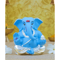 Gold Art India Ceramic Ganesha in Terracotta, 5 X 3 X 4 Cm, Silver and Blue Ganesh Idol for Car Dashboard Small Ganesha Murti Ganpati Idol for Home Decor Puja Lord Ganesh Statue Gift for Office Desk