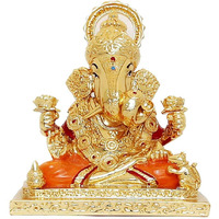 R P Collections Dagdusheth Ganesh Idols Gold Plated dagdusheth ganpati murti for Car Dashboard, Office Desk & Home 24k Gold Plated Ceramic (Gold)