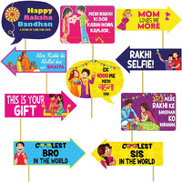 Festiko Raksha Bandhan Photo Booth Props[10pcs], Banner, Rakhi Combo Deecoration/Rakhi Props for Rakhi Gift for Brother and Sister Props/Happy Rakhi Banner (Happy Rakhi Props_1)