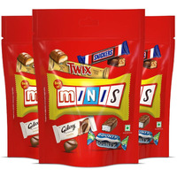 Snickers Best of Minis Assorted Chocolates, Rakhi Gift Pack, Snickers Minis, Twix Minis, Galaxy Smooth Milk Minis, Bounty Minis, 128g, Pack of 3