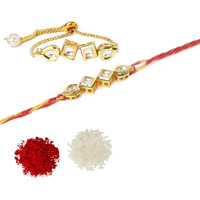Yellow Chimes Rakhi for Brother and Bhabhi Gold Plated Kundan Bhaiya Bhabhi Rakhi Set Handmade Dori Worked Rakhi Combo of 2 PCs Men Rakhi Bracelet With Roli & Chawal