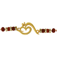 Mahi Brown & White Gold Plated Rakshabandhan OM Rakhi with Rudraksh for Brother/Bhaiya (BR1100546G)