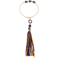 Mahi Water Drop Shape Monatana Blue Crystal Lumba Rakhi for Bhabhi with Tassel (RAL1100674Z) For Women