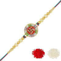 Riddhika Ventures Designer Multi Colour Pearl Rakhi Set of 2 with Roli Chawal and Greeting Card (D1D1)