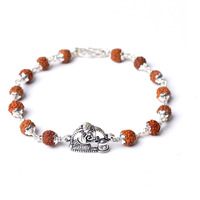 Hem Jewels Pure Silver Rudraksh Rakhi for Brother | Silver Rudaksh Bracelet for Boys and Men | Silver Rakhi with Ganesha and Shivling Motif (HJRKH-60)
