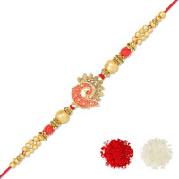 Riddhika Ventures Stylish Peacock Feather and Kundan Rakhi with Roli Chawal and Greeting Card (K4)