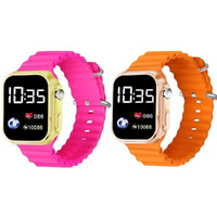 ZOVUTA Digital Dial Waterproof Smart Design LED Display Kids Watch for Boys & Girls, Men and Women, Birthday Gift, Rakhi Gift (Age 4-15 Years) (Pink, Orange) (Pack of 2)
