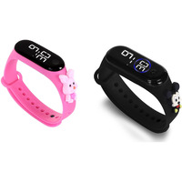 ZOVUTA Digital Dial Waterproof Stylish and Fashionable Wearable Smart Wrist Watch/LED Band for Kids/Rakhi/Colorful 3D Cartoon Character for Boys and Girls Combo (Baby Pink & Black)