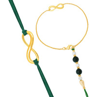 Mahi Gold Plated Infinite Shape Rakhi Combo for Bhaiya and Bhabhi (RCOL1105339M)