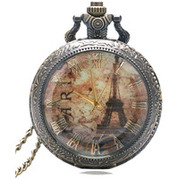 Young & Forever Rakhi Gift Friendship Day Gift Special On-Time Vintage Gold Eiffel Tower Roman Number Design Pocket Analog Unisex Watch Necklace & Pocket Chain (Multicolour Dial Gold Colored Strap)