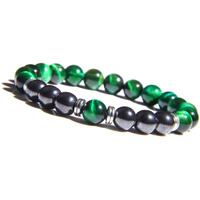 Young & Forever Gift Rakhi Gift for Brother Certified Reiki Crystal Semi Precious Gemstone Hematite and Green Tiger Eye for Detoxification and Balance Healing Stone Stretch Bracelet for Men and Women