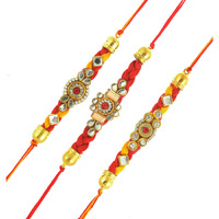 INDI ART RAKHI SET for BHAIYA and BHABHI JI -MOLI KUNDAN RAKHI - DORE SET for RAKHI (SET of 3) - Prime