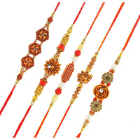 INDI ART RAKHI SET for BHAIYA and BHABHI JI -DORE SET for RAKHI - FAMILY RAKHI SET of 10 (Prime)