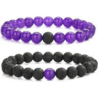 Young & Forever Gift Rakhi Gift for Brother Mens Beaded Bracelets Lava Rock Stone Beads for Women Anxiety Volcanic Lava Bracelet Long Distance Relationships Amethyst Couples Bracelets Set of 2 Gift