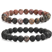 Young & Forever Gift Rakhi for Brother Mens Beaded Bracelets Lava Rock Stone Beads for Women Anxiety Volcanic Lava Bracelet Long Distance Relationships Rhodonite Couples Bracelets Set of 2 Gift