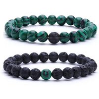 Young & Forever Gift Rakhi For Brother Mens Beaded Bracelets Lava Rock Stone Beads For Women Volcanic Bracelet Long Distance Relationships Synthetic Malachite Couple Bracelet Set Of 2 Couples Gift