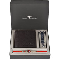 URBAN FOREST Rakhi Gift Hamper for Brother - Classic Brown Mens Leather Wallet, Black Keyring and Rakhi Combo Gift Set for Brother - 4575