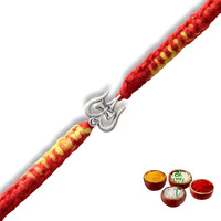 SJ SHUBHAM JEWELLERS 925 Sterling Silver Rakhi for brother God Rakhi Bracelet Raksha Bandhan Pure Cotton For Men, Boys, Kids Rakhi With Roli Chawal (Shiva Damru Trishool)