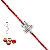 SJ SHUBHAM JEWELLERS 925 Sterling Silver Rakhi for brother God Rakhi Bracelet Raksha Bandhan Pure Cotton For Men, Boys, Kids Rakhi With Roli Chawal (Om Trishool Shiva)