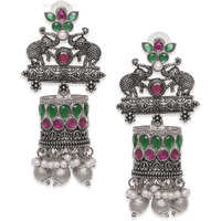Young & Forever Rakhi Gift for Sister Traditional Fashion Goodluck Elephant Jhumkas Womens Hypoallergenic Silver Black Brass Multicolor Pink Green Stone Pearl Jhumka Boho Dangler Earrings for Women