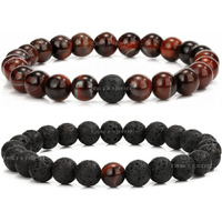 Young & Forever Gift Rakhi for Brother Mens Beaded Bracelets Lava Rock Stone Beads for Women Anxiety Volcanic Lava Bracelet Long Distance Relationships Red Tiger Eye Couples Bracelets Set of 2 Gift