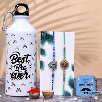 TONKWALAS Rakhi For Brother,2 Rakhi With Printed Sipper and Keychain Combo Set | 600 Ml Sipper with Keychain I Tilak Set and Greeting Card | Best Rakhi Gift For Brother (KSIP-2-C3-C6)