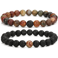 Young & Forever Gift Rakhi for Brother Mens Beaded Bracelets Lava Rock Stone Beads for Women Anxiety Volcanic Lava Bracelet Long Distance Relationships Picasso Jasper Couples Bracelets Set of 2 Gift