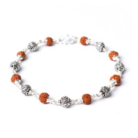 Hem Jewels Pure Silver Rudraksh Rakhi for Brother | Silver Bracelet for Boys and Men | Silver Bracelet Rakhi | Design: OM Beads (HJ_RKH55x1)