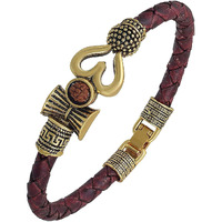 VR Creatives Trishul Damru Om Rudraksha Beads Silver Plated Mahakal Shiva Genuine Leather Bracelet Brown Dyed Rope Wrist Band/Belt Bahubali Kada Bracelet Rakhi Gift For Brother For Unisex Adult