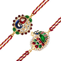 Mahi Combo of Gold Alloy Charming 2 Rakhi with Meenakari Work Bracelet for Men and Women