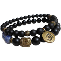 Young & Forever Gift Onyx Sodalite Strand Rakhi Bracelet Natural Stones Gold Plated Multistrand Rakhi Bracelet for Men and Women (Black), Set of 2